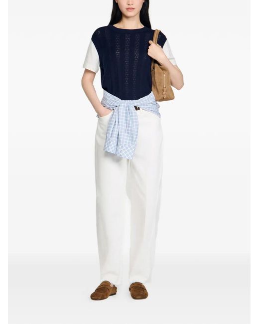 Sandro Blue Pointelle Knit Sweater