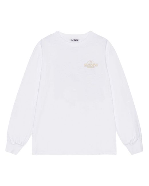 Ganni White Logo-print Cotton Sweatshirt
