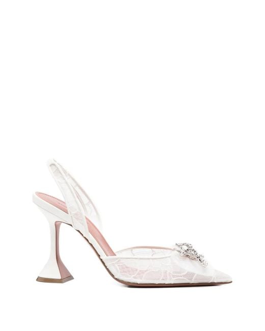 AMINA MUADDI White Rosie Lace-Embellished Slingback Pumps