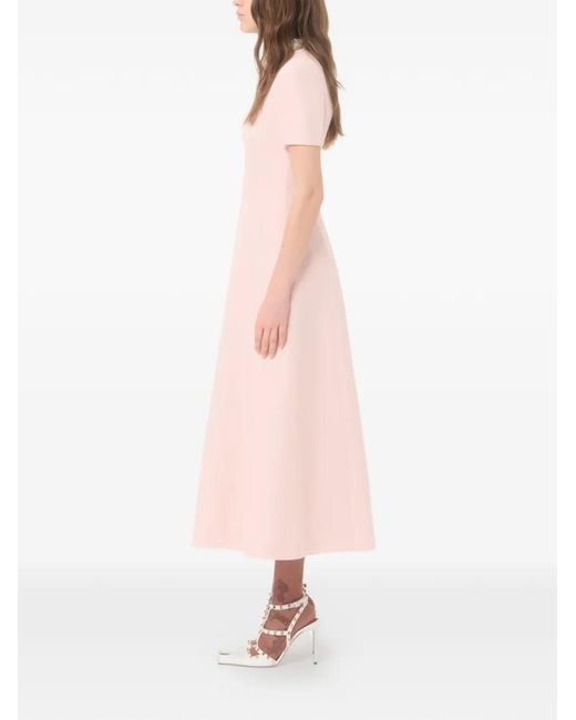Valentino Garavani Pink Crepe Couture Embroidered Midi Dress