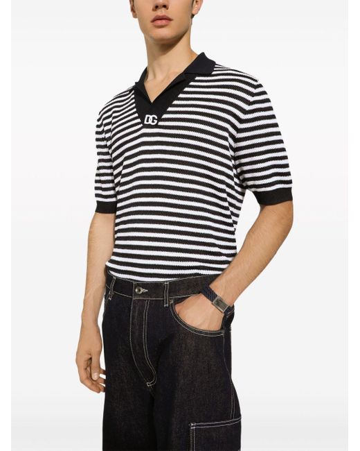 Dolce & Gabbana Blue Stripe-patterned Polo Shirt for men