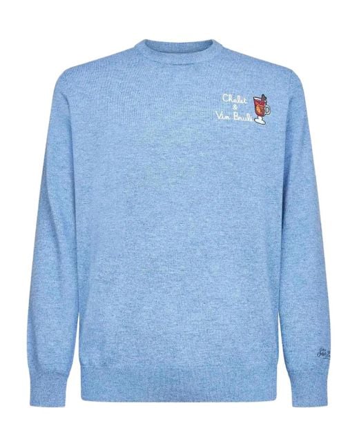 Mc2 Saint Barth Blue Embroidery Long-Sleeved Sweater for men
