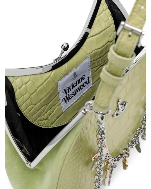 Vivienne Westwood Metallic Charm Frame Croc-Effect Shoulder Bag