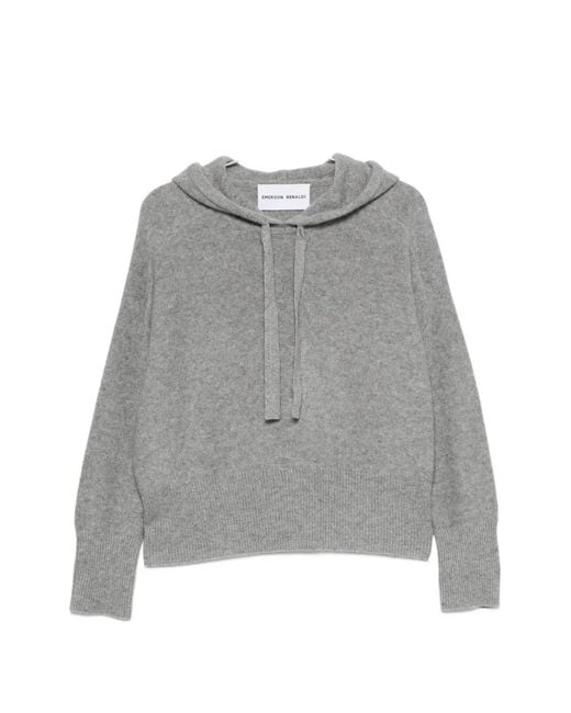 EMERSON RENALDI Gray Drawstring-Neck Hooded Sweater
