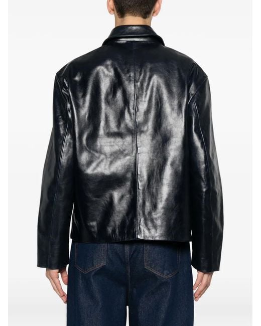 Sandro Black Veste En Cuir À Col Pointu for men
