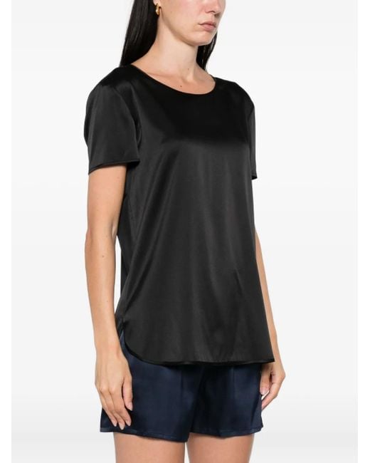 Max Mara Black Satin Short-Sleeve Top