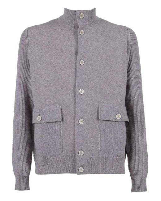 Lardini Gray Ribbed-Panel Wool Cardigan for men