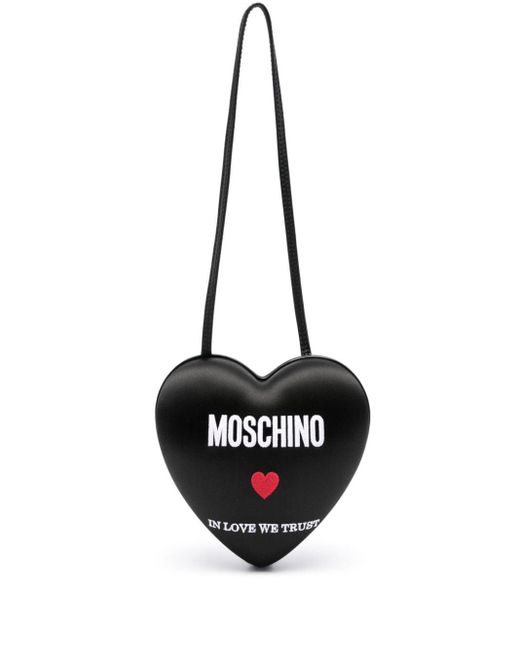 Moschino Black Logo-Embroidered Leather Shoulder Bag