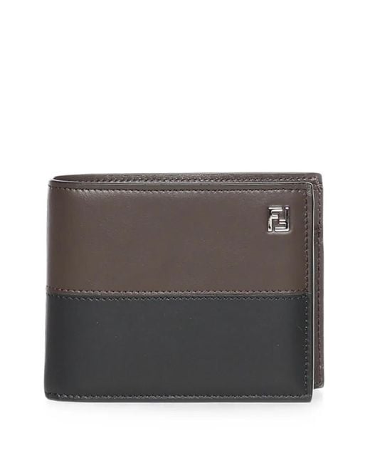Fendi Gray Ff Double Two-Tone And Ebony Leather Bi-Fold Coin Wallet for men