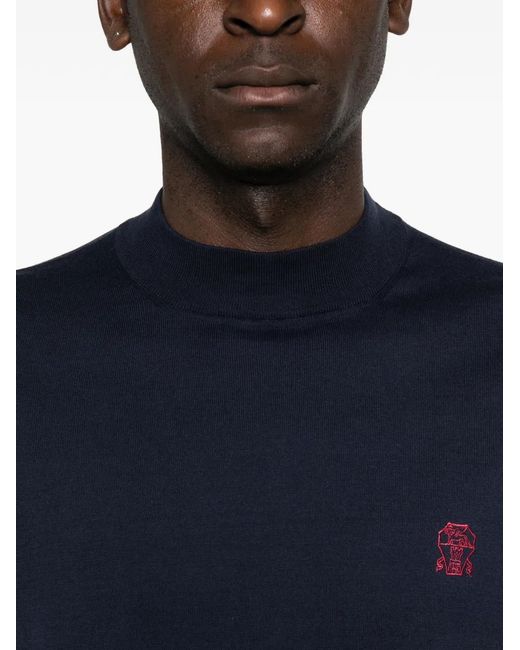 Brunello Cucinelli Blue Mock-Neck Sweater for men