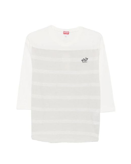 KENZO White Striped Three-Quarter-Sleeve Top