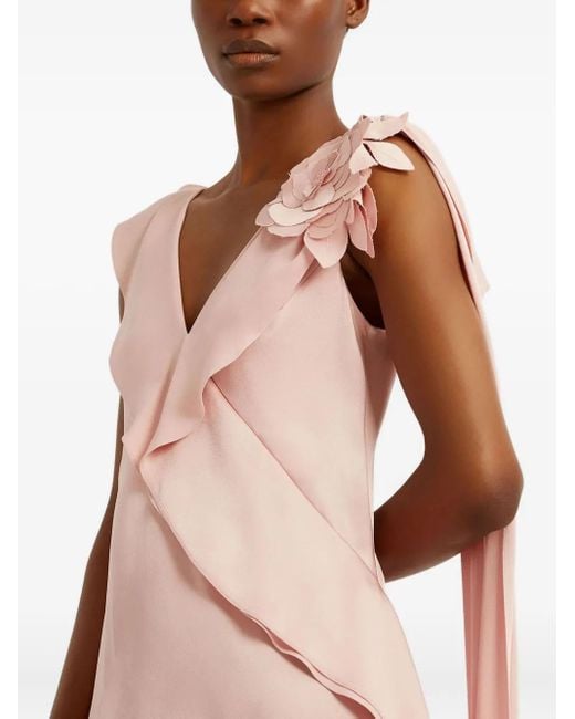 Erdem Pink Floral-Embellished Ruffled Midi Dress