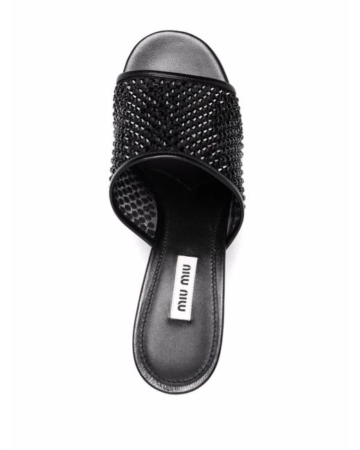 Miu Miu Black Crystal-Embellished Leather Sandals