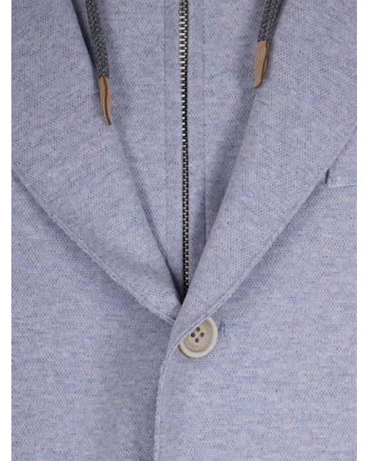 Eleventy Blue Hooded Cotton Jacket for men