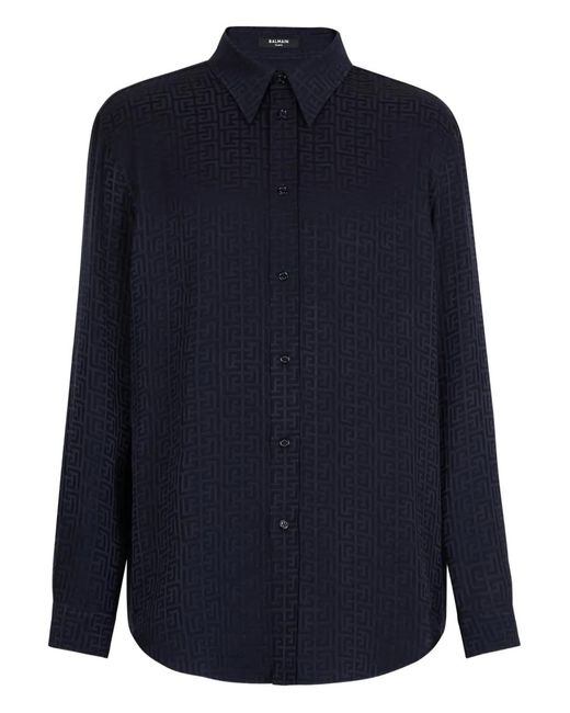 Balmain Blue Monogram Jacquard Shirt for men