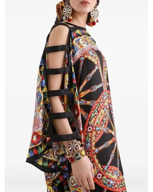 Dolce & Gabbana White Carretto-Print Twill Kaftan Dress