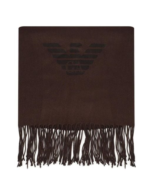Emporio Armani Black Eagle-Embellished Fringed Scarf for men