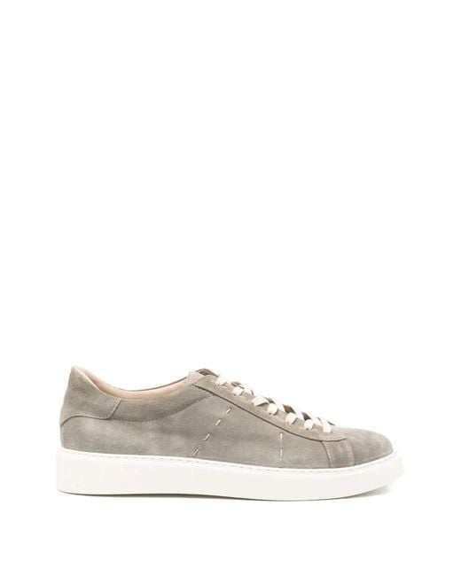 Eleventy White Contrast-Stitch Suede Sneakers for men