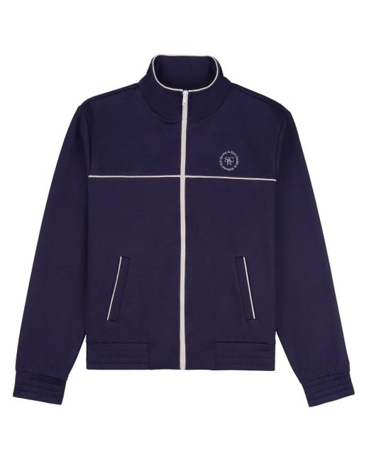 Sporty & Rich Blue Embroidered-Logo Zip-Up Jacket
