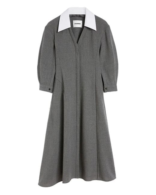 Jil Sander Gray Midikleid Mit Kontrastkragen