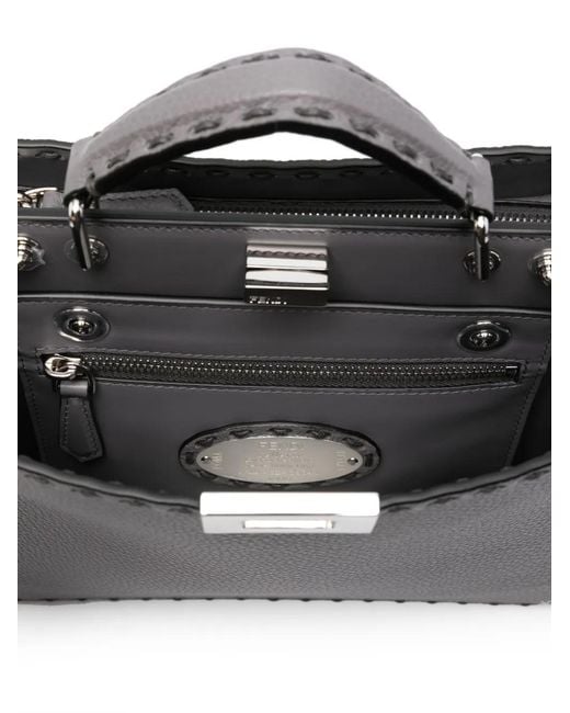 Fendi Gray Grained Leather Mini Peekaboo Top-Handle Bag for men