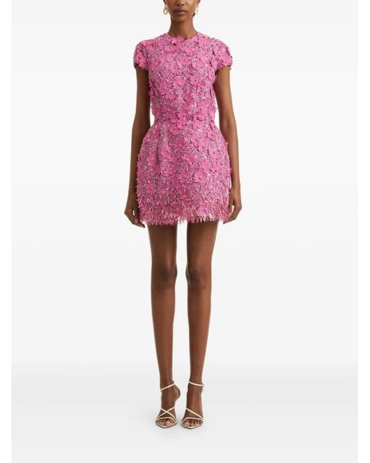 Oscar de la Renta Pink Sequin-Embellished Raffia Mini Dress