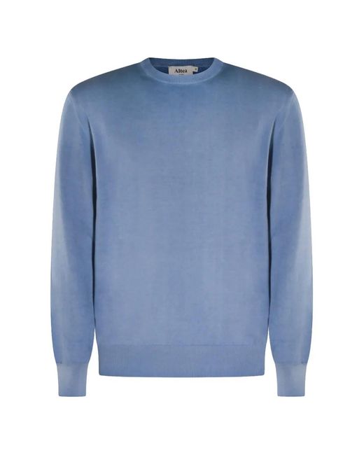 Altea Blue Ribbed Crewneck Sweater for men