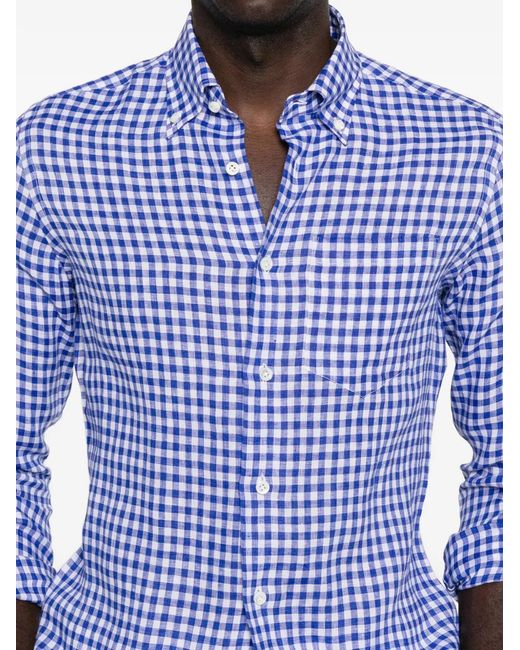 Truzzi Blue Gingham-Pattern Button-Down Shirt for men