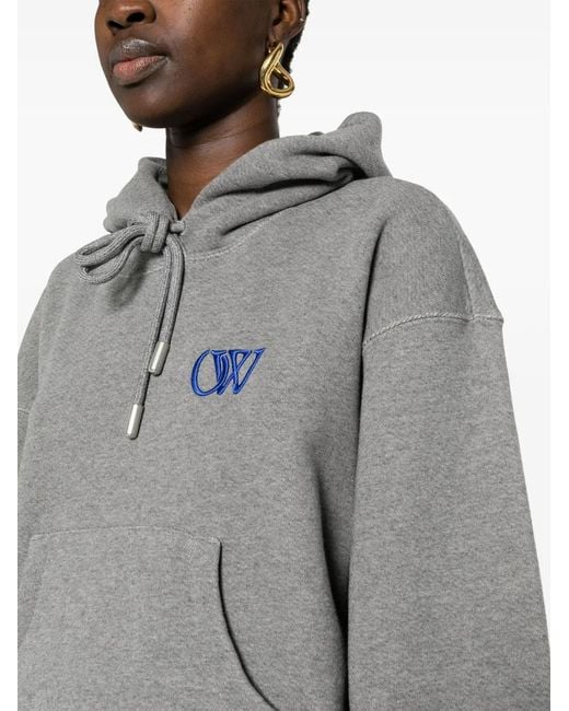 Off-White c/o Virgil Abloh Gray Off- Embroidered-Logo Cotton Hoodie