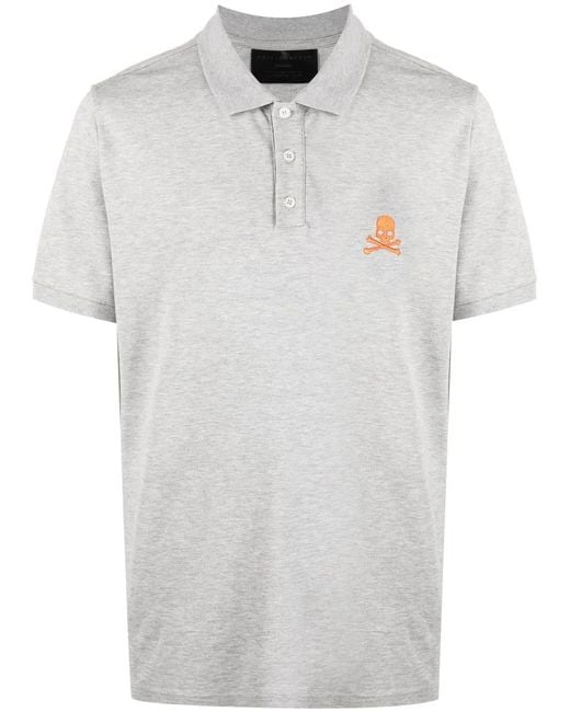Philipp Plein White Skull-Print Short-Sleeved Polo Shirt for men