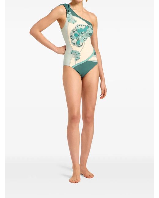 LaDoubleJ Green Knot Floral-Print Swimsuit