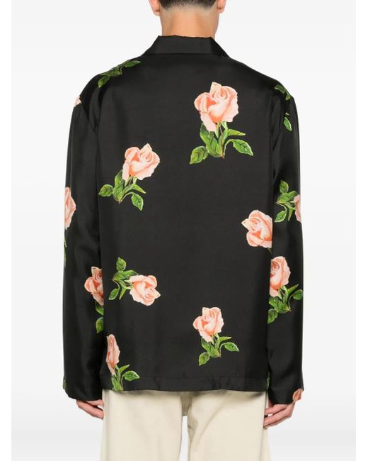 Nanushka Black Rose-Print Chest-Pocket Shirt for men