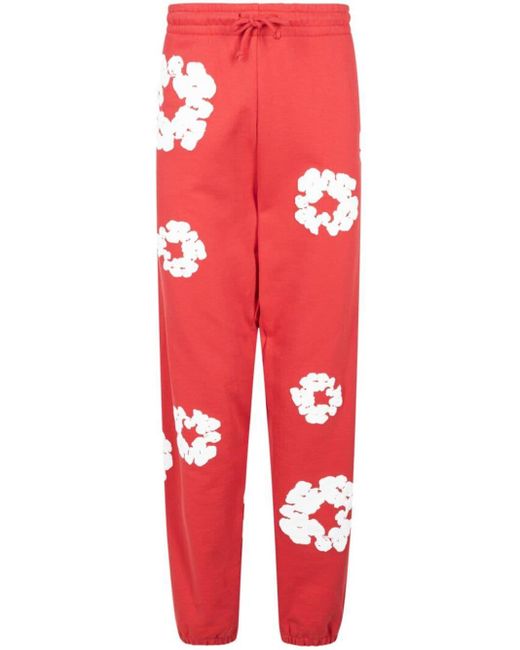 DENIM TEARS Red Cotton Wreath-print Track Pants for men