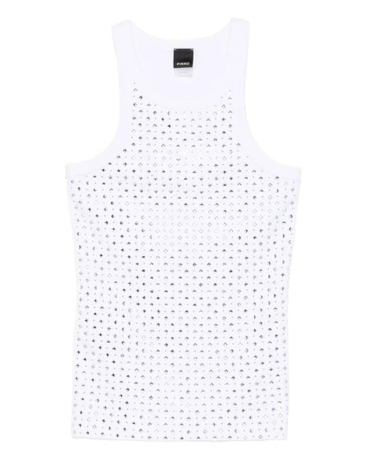 Pinko White Annita Reflective Embellishments Cotton-Blend Top