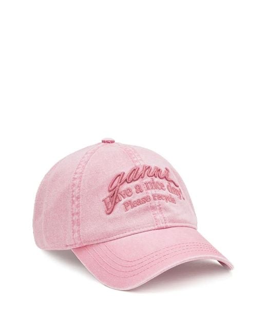 Ganni Pink Bow-Embroidered Baseball Cap