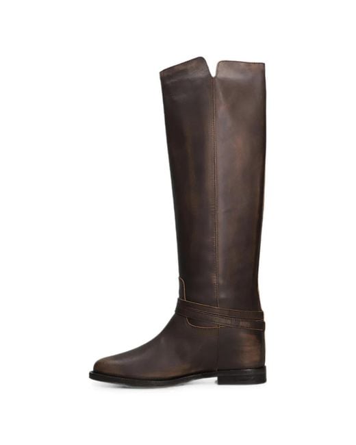 Via Roma 15 Brown Buckle-Strap Knee-High Boots