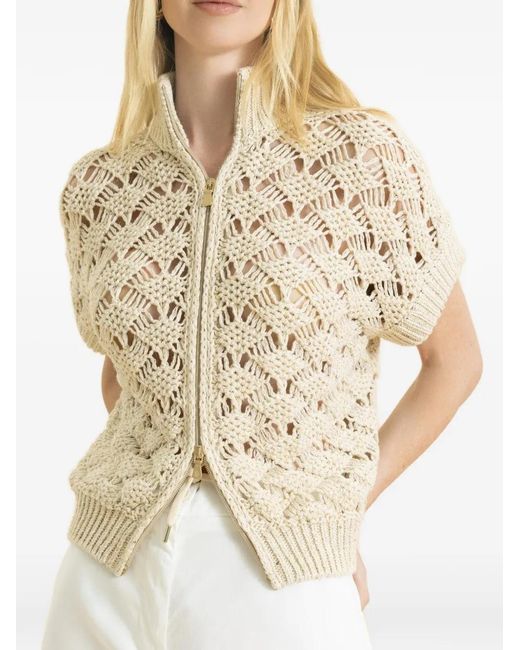 Eleventy Natural Zip Short-Sleeve Cardigan