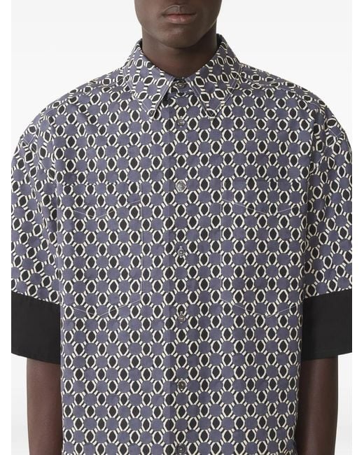 Lanvin Gray Geometric Print Short-Sleeved Shirt With Cuff Detail for men