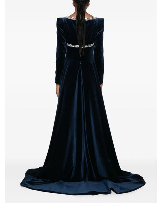 Jean Louis Sabaji Black Crystal-Embellished Velvet Gown