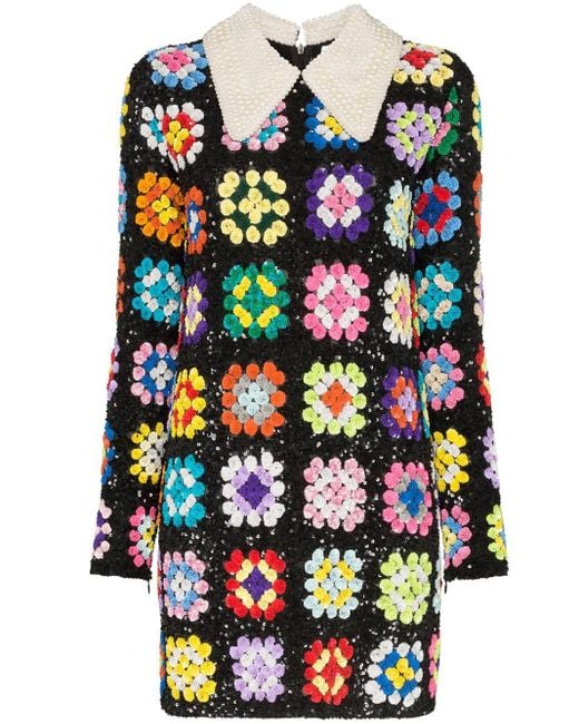 Ashish Multicolor Patchwork Crochet Mini Dress
