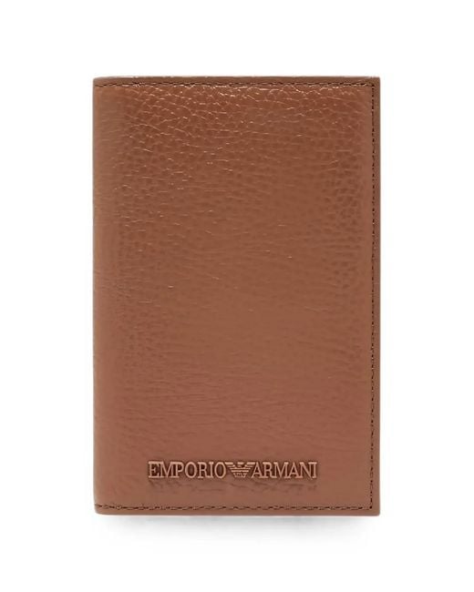 Emporio Armani Brown Tumbled-Leather Bi-Fold Card Holder for men