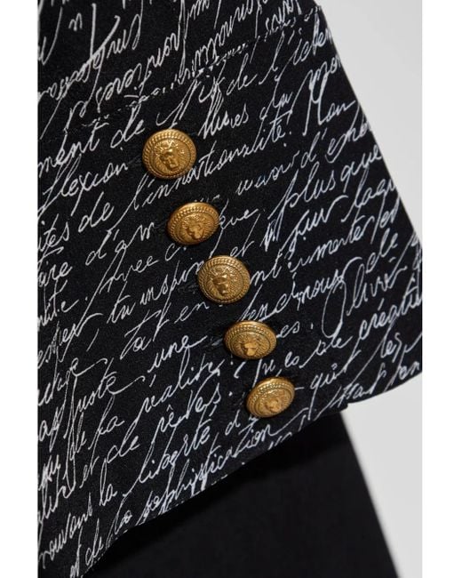 Balmain Black Script-Print Blouse