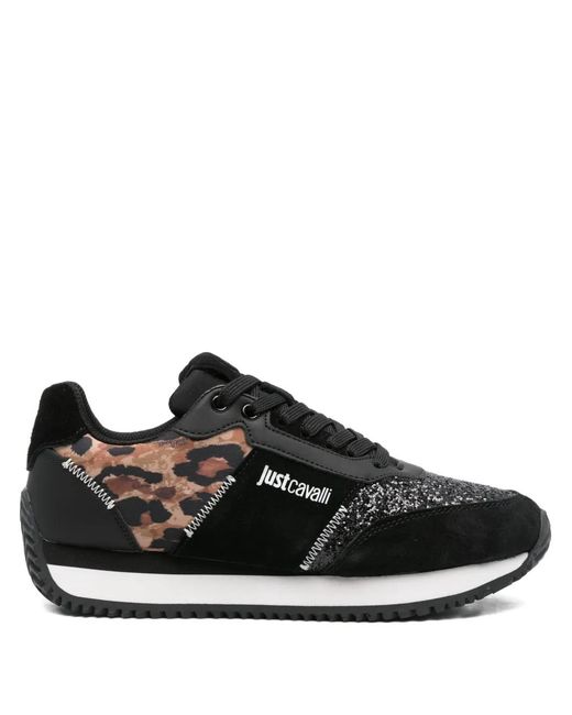 Just Cavalli Black Leopard-Print Sneakers