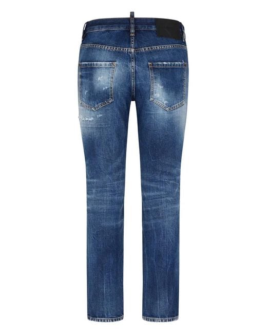 DSquared² Blue Boston Logo-Patch Cropped Jeans