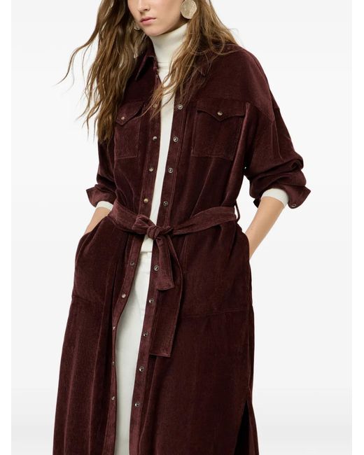 Brunello Cucinelli Red Fluid Corduroy Shirt Dress