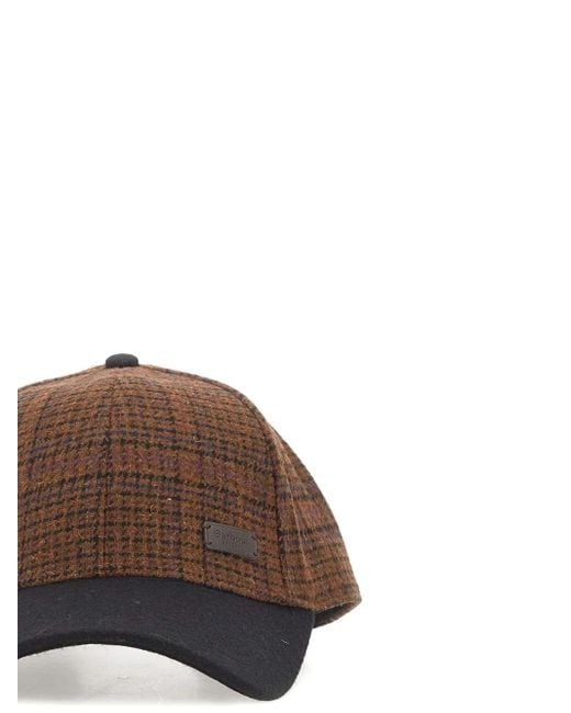 メンズ Barbour ハウンドトゥース キャップ Brown