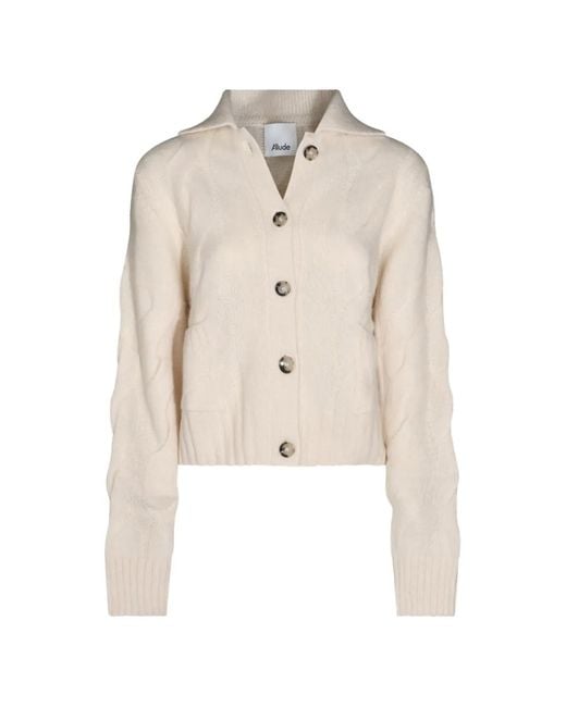 Allude White Cable-Knit Button-Up Cardigan