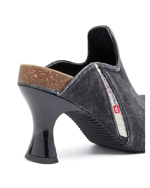 DIESEL Gray Woodstock Heeled Mules
