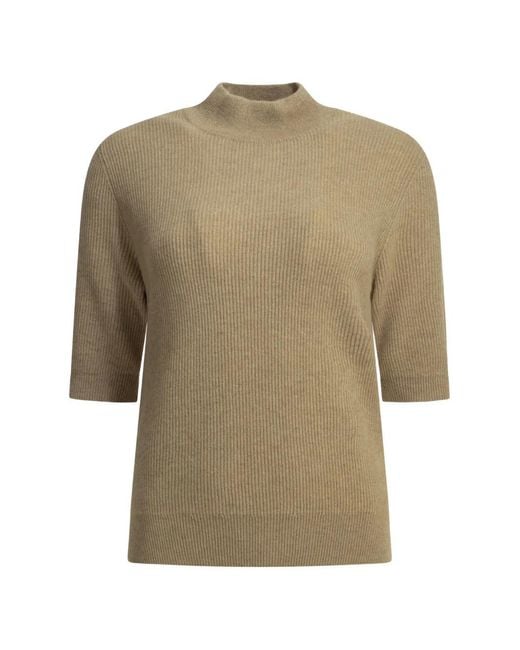 Brunello Cucinelli Natural Ribbed Short-Sleeve Sweater