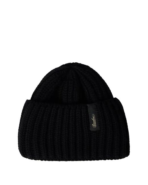 Borsalino Black Ribbed-Knit Beanie Hat